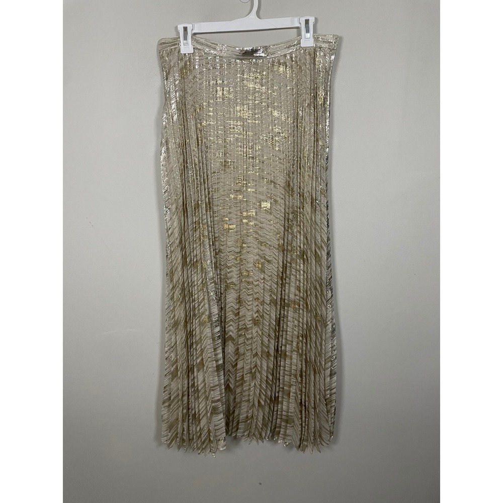 Anthropologie Moulinette Soeurs Metallic Pleated Maxi Skirt Size 12 Petite
